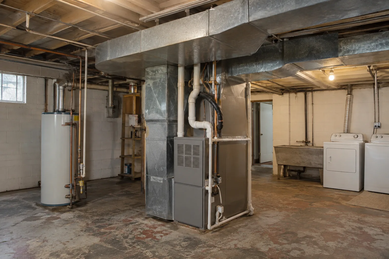 Furnace, coil and ducting in a Northland basement